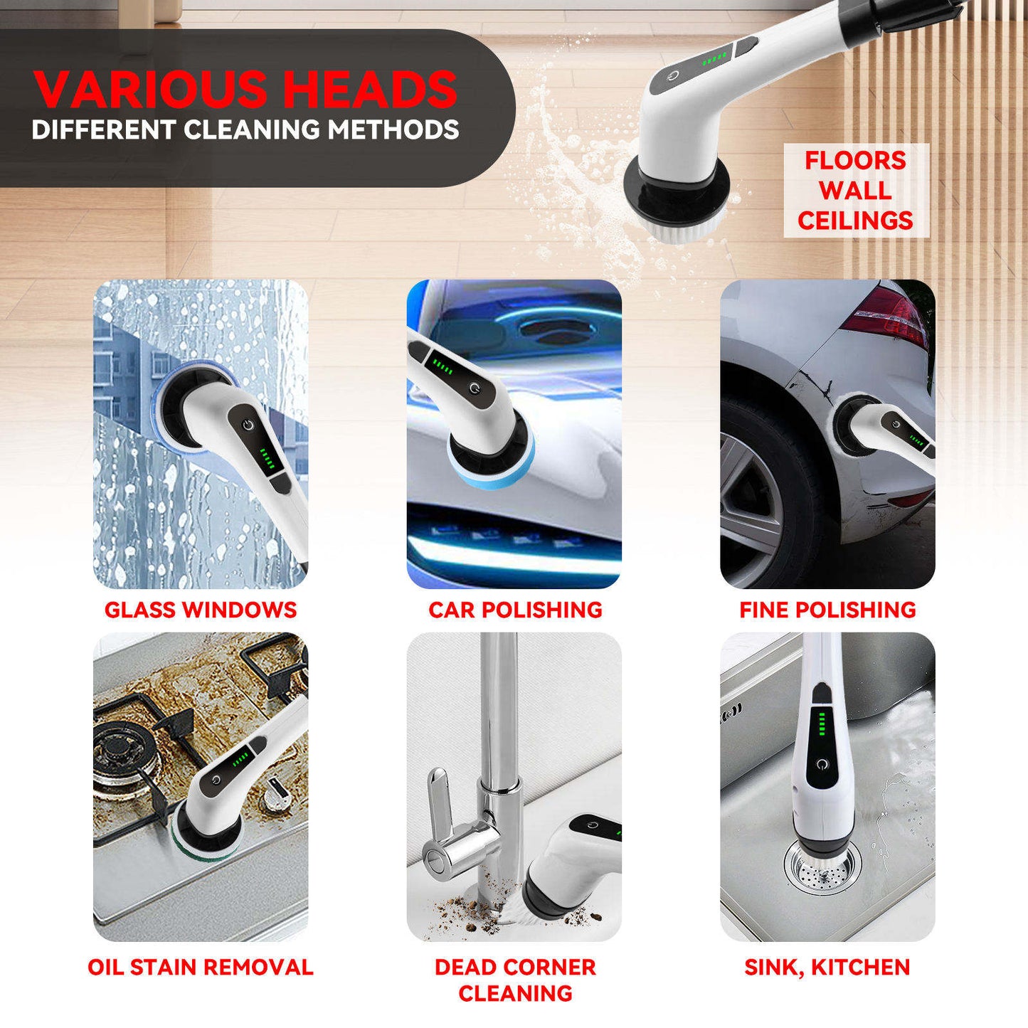 Home Multi Electric Cleaning Brush Bathroom Electric Spin Scrubber Electric Scrubber Cleaning Brush 7 in 1